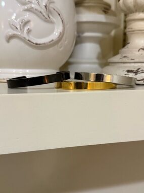 Set of 3 Open Cuffs - Stainless Steel Black Gold Silver - Unisex